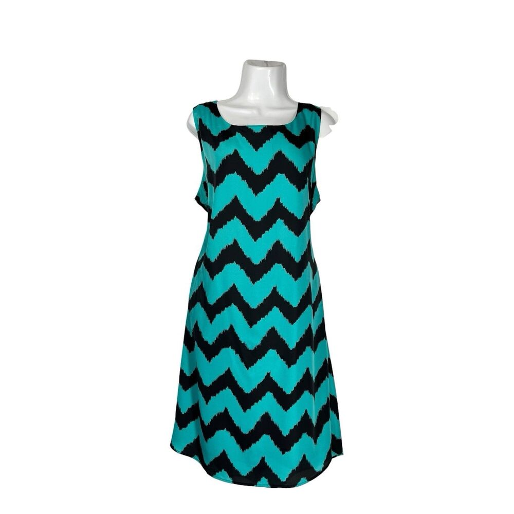 Cato Womens XL Dress Green Chevron Sleeveless Scoop Neck Knee Length Work Retro
